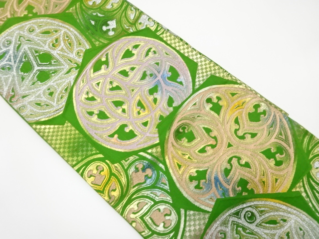 JAPANESE KIMONO / ANTIQUE FUKURO OBI / SILK / WOVEN FLORAL CREST